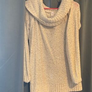 No Boundaries Speckled Cream Cowl Neck Sweater